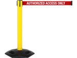 Queue Solutions WeatherMaster 300 2" Yellow Nylon Crowd Control Belt Barrier, Red - AUTHORIZED ACCESS ONLY (WMR300Y-RWA110)