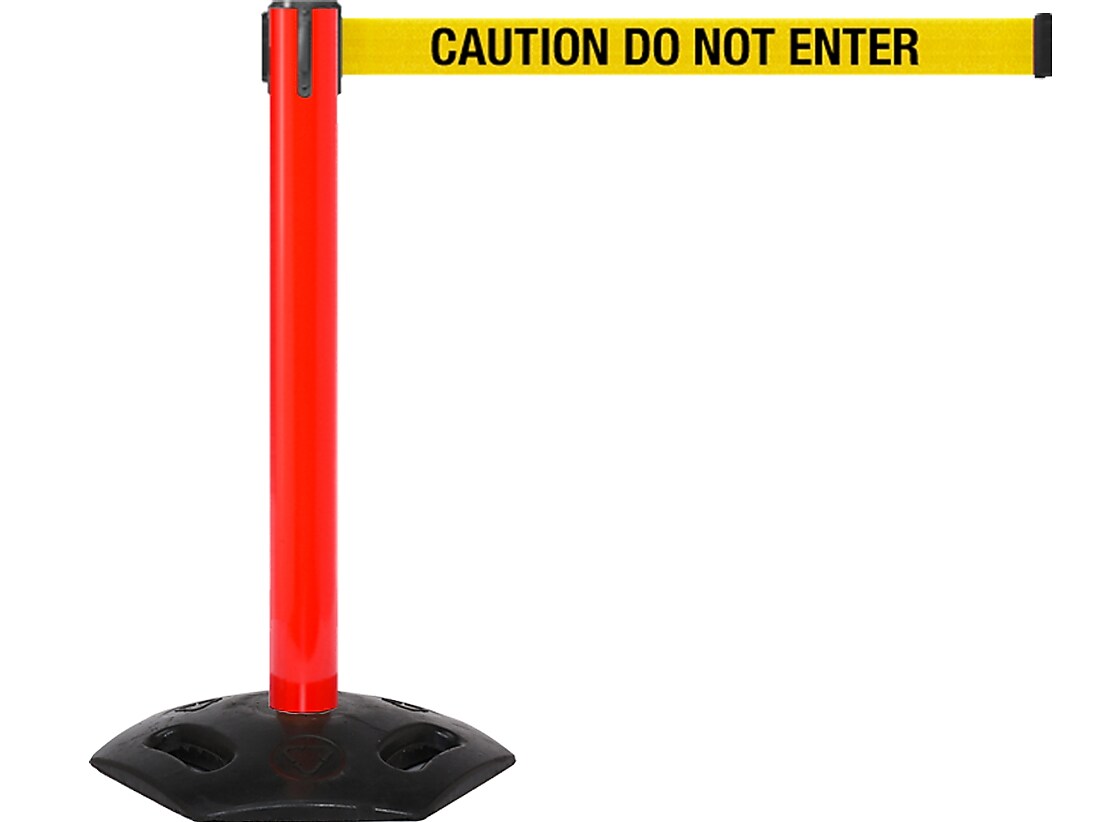 Queue Solutions WeatherMaster 300 2" Red Nylon Crowd Control Belt Barrier, Yellow - CAUTION DO NOT ENTER (WMR300R-YBC110)