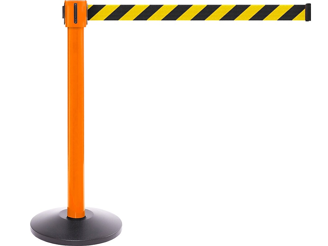 Queue Solutions SafetyPro 335 2" Crowd Control Belt Barrier, Orange/Yellow/Black (SPRO335O-YB335)