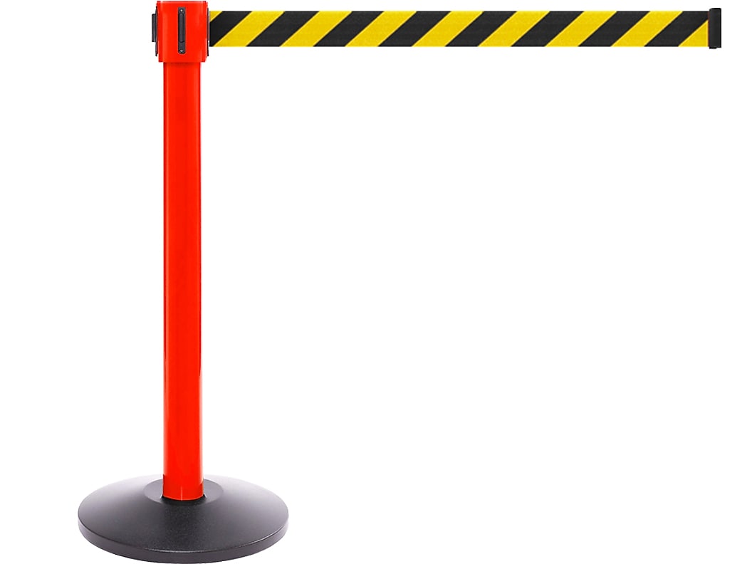 Queue Solutions SafetyPro 335 2" Crowd Control Belt Barrier, Red/Yellow/Black (SPRO335R-YB335)