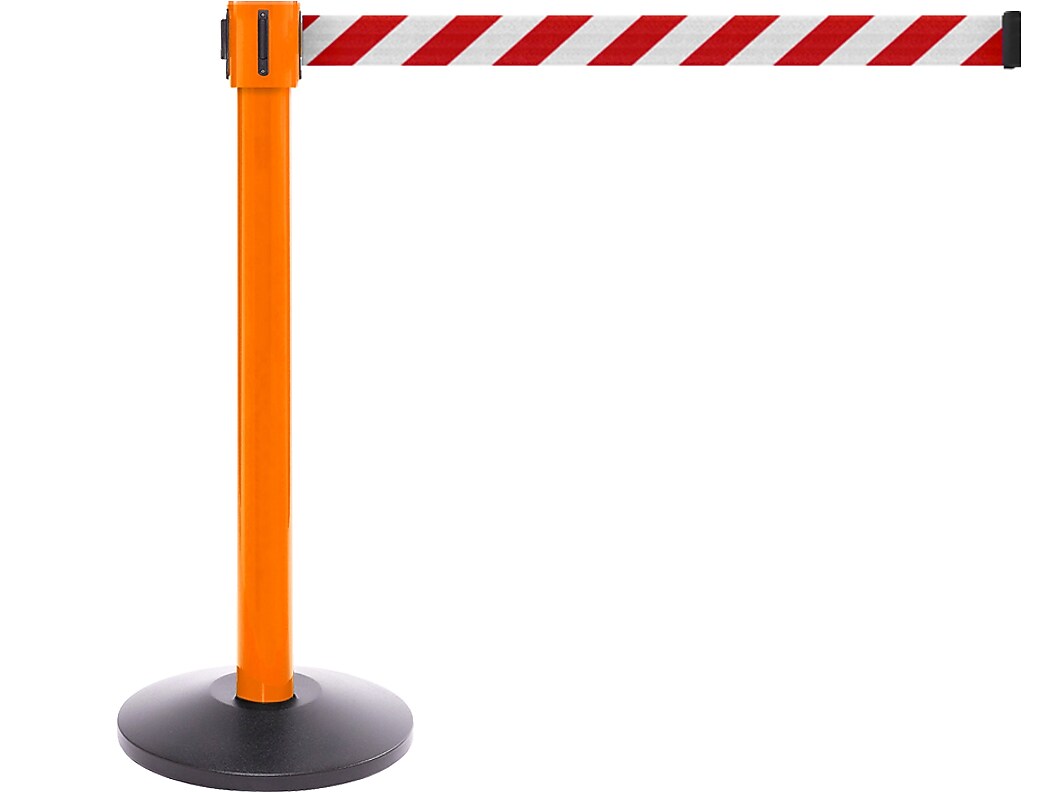 Queue Solutions SafetyPro 335 2" Crowd Control Belt Barrier, Orange/Red/White (SPRO335O-RW335)