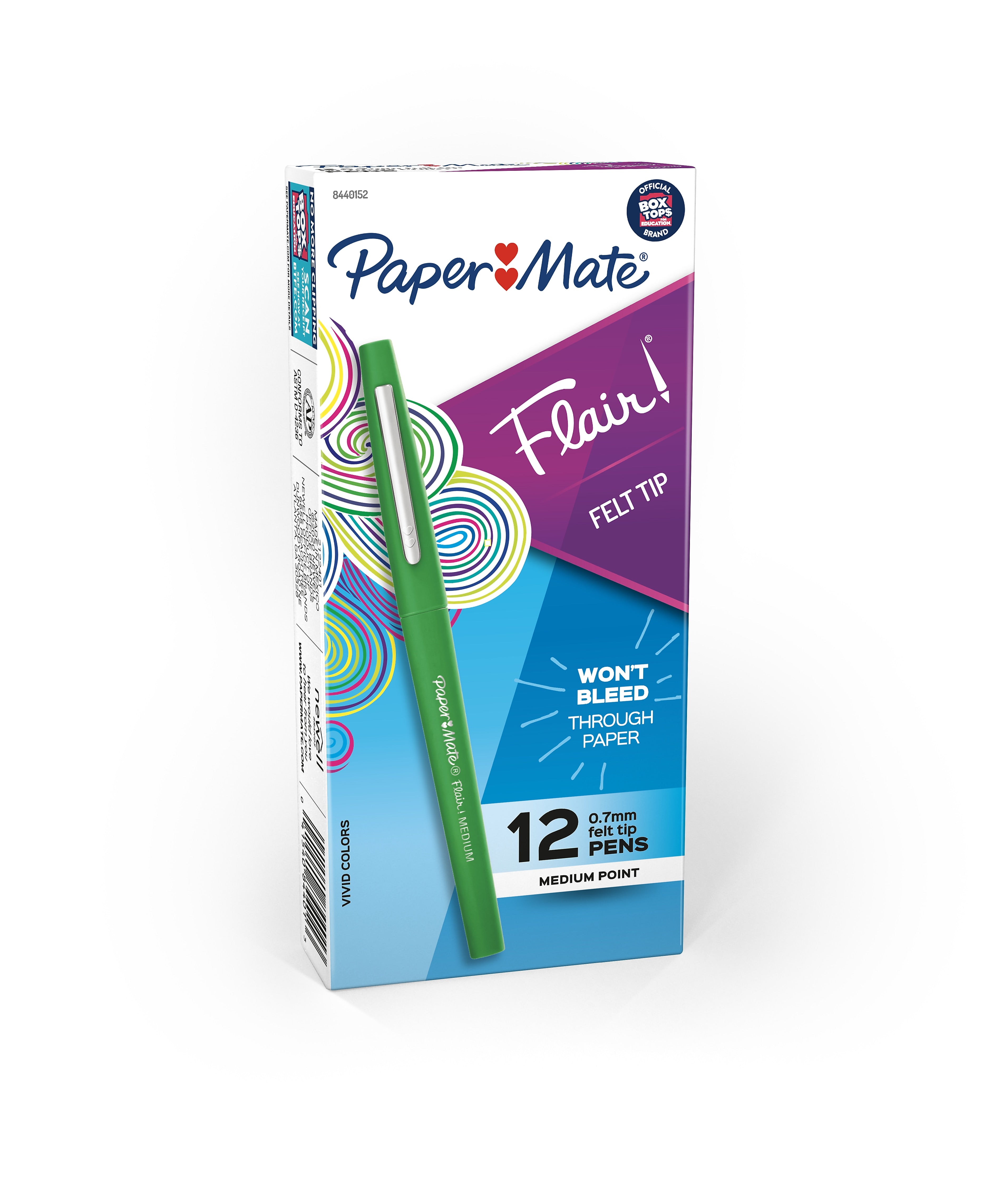 Paper Mate Flair Felt Pen, Medium Point, Green Ink, Dozen (8440152)