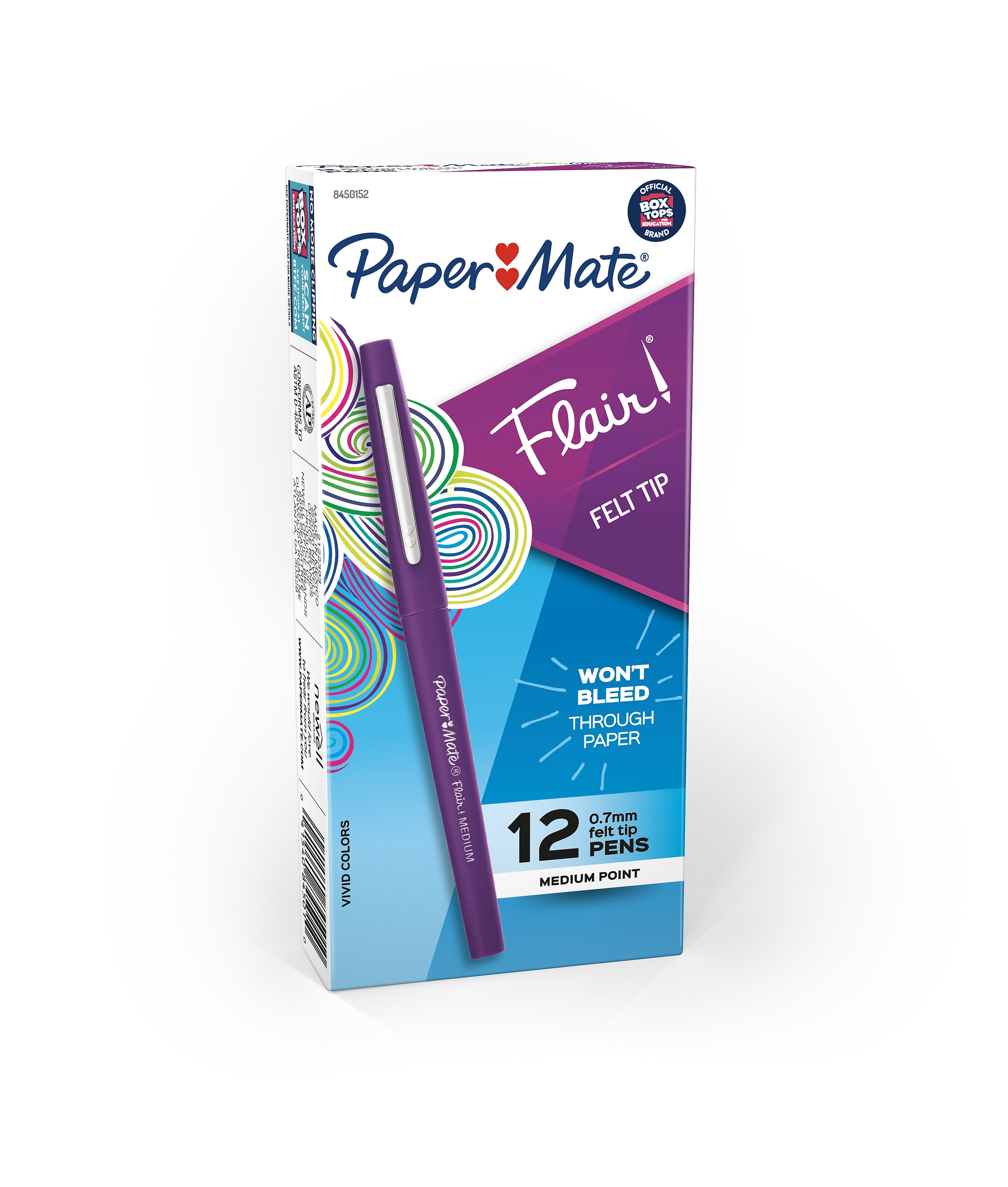Paper Mate Flair Felt Pen, Medium Point, 0.7mm, Purple Ink, Dozen (8450152)