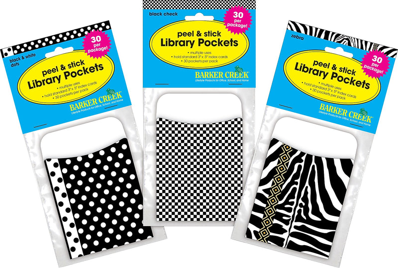 Barker Creek Black & White Library Pockets, 5.125" x 3.5", 90/Set (4067)