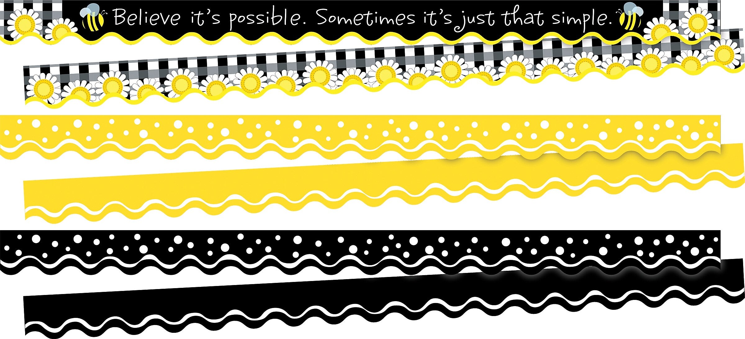 Barker Creek Double-Sided Scalloped Border Set, 36" x 2.25", Believe it's Possible, 3 designs, 39/Set (4034)