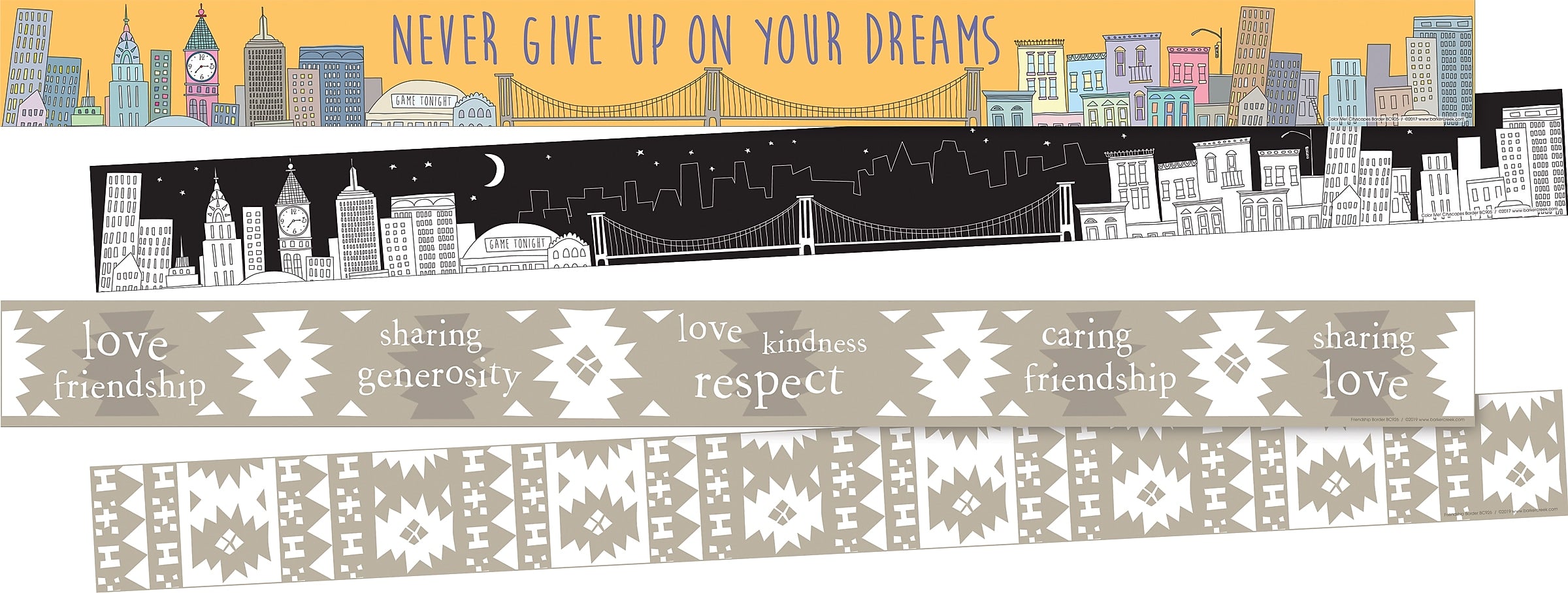 Barker Creek Double-Sided Border Set, 35" x 3", City Skyline, 2 designs, 24/Set (4040)