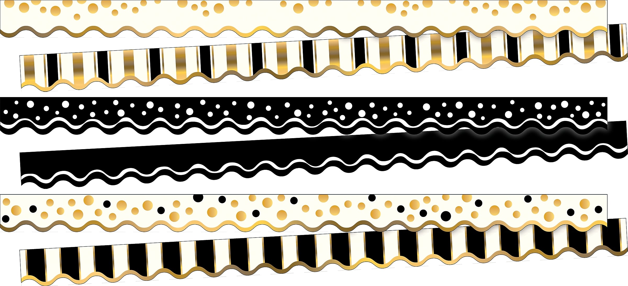 Barker Creek Double-Sided Scalloped Border Set, 36" x 2.25", Black & Gold, 3 designs, 39/Set (4047)