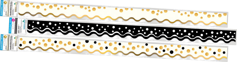Barker Creek Double-Sided Scalloped Border Set, 36" x 2.25", Black & Gold, 3 designs, 39/Set (4047)