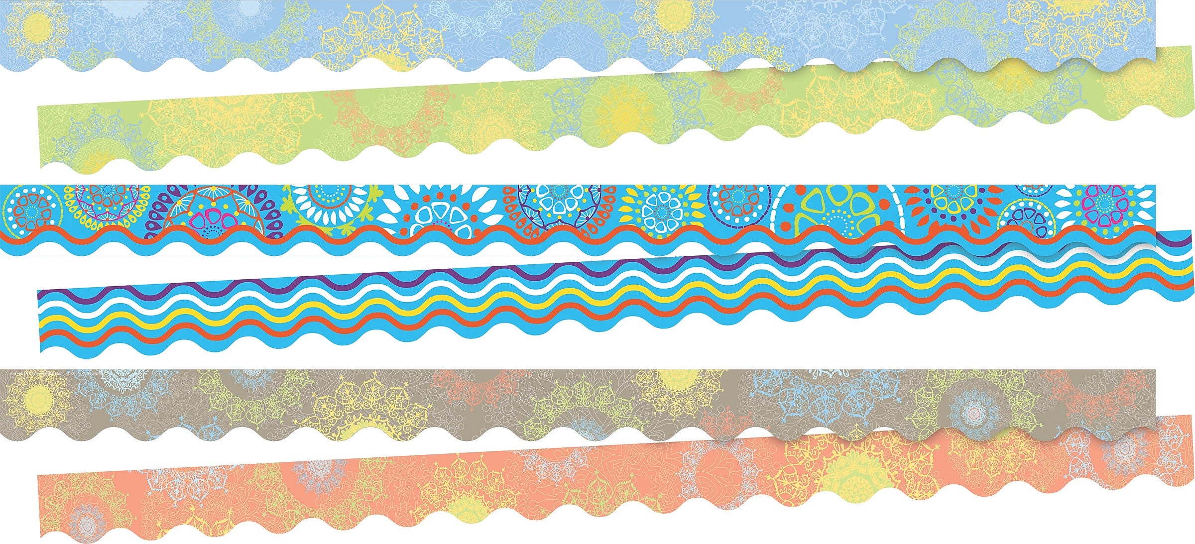 Barker Creek Double-Sided Scalloped Border Set, 36" x 2.25", Mandala, 3 designs, 39/Set (4048)