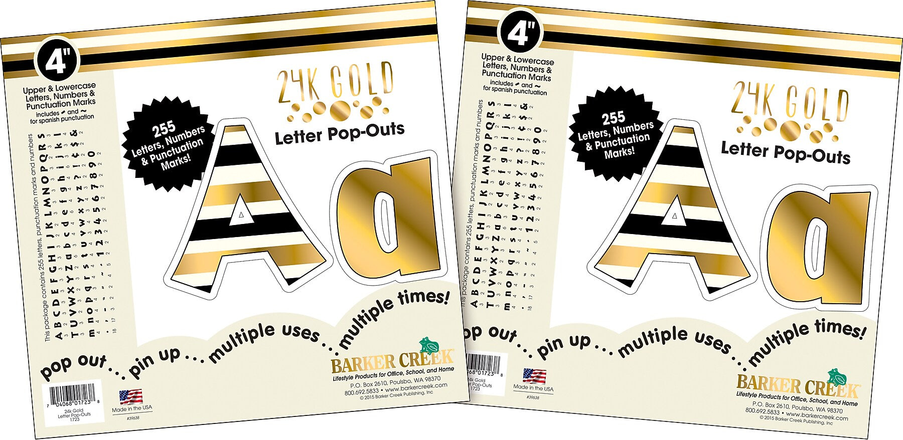 Barker Creek Gold  4" Letters and Numbers, Multicolored, 510/Pack (4058)
