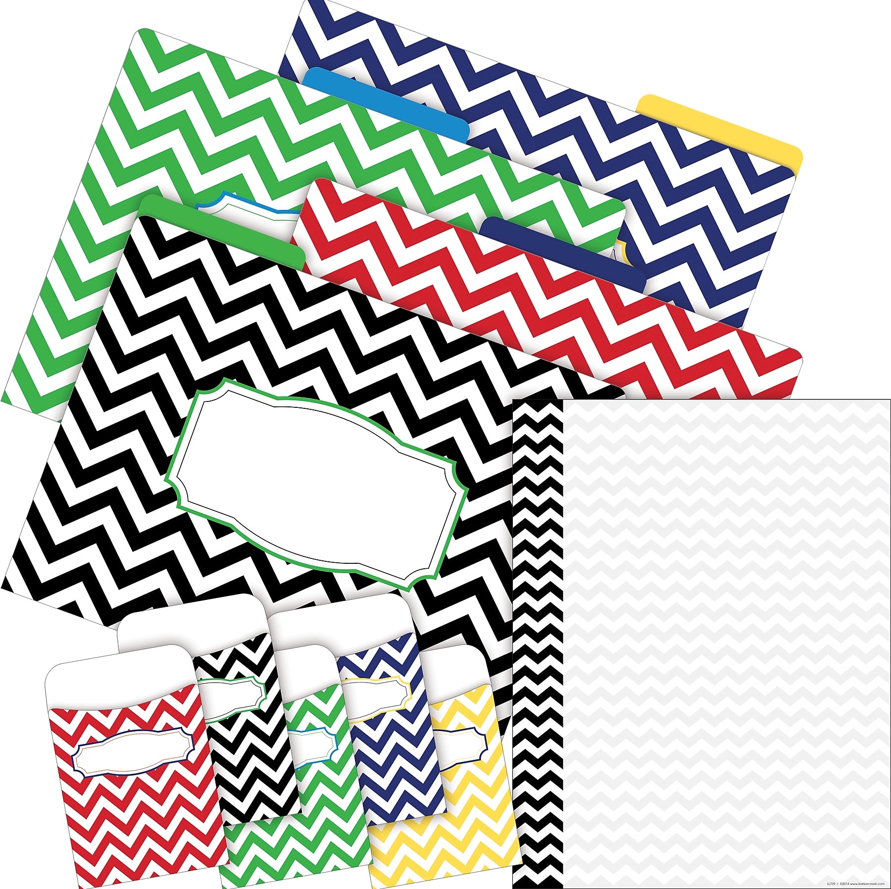 Barker Creek Chevron File Folders, Computer Paper and Library Pockets, 1/3-Cut Tab, Letter Size, Multicolor, 92/Set (4093)