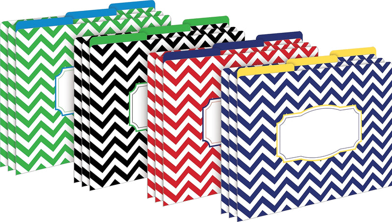 Barker Creek Chevron File Folders, Computer Paper and Library Pockets, 1/3-Cut Tab, Letter Size, Multicolor, 92/Set (4093)