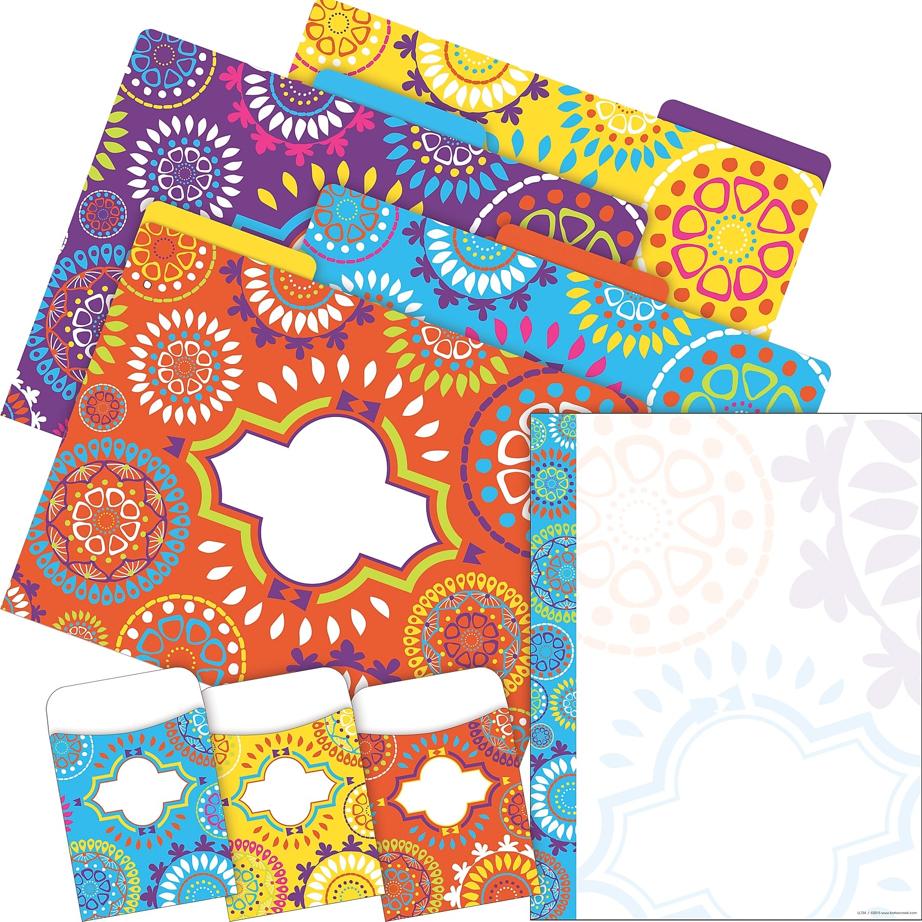Barker Creek Moroccan File Folders, Computer Paper and Library Pockets, 1/3-Cut Tab, Letter Size, Multicolor, 92/Set(4095)