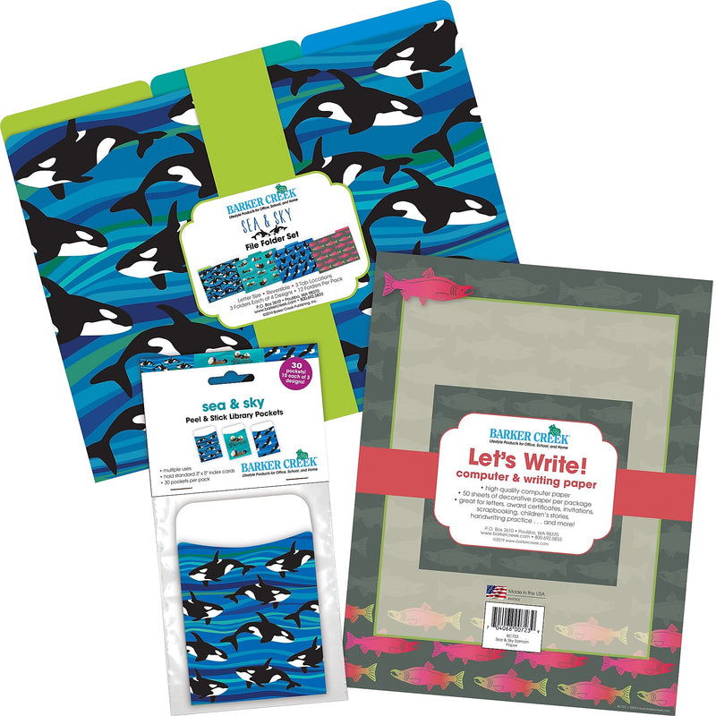 Barker Creek Sea & Sky File Folders, Computer Paper and Library Pockets, 1/3-Cut Tab, Letter Size, Multicolor, 92/Set (4100)