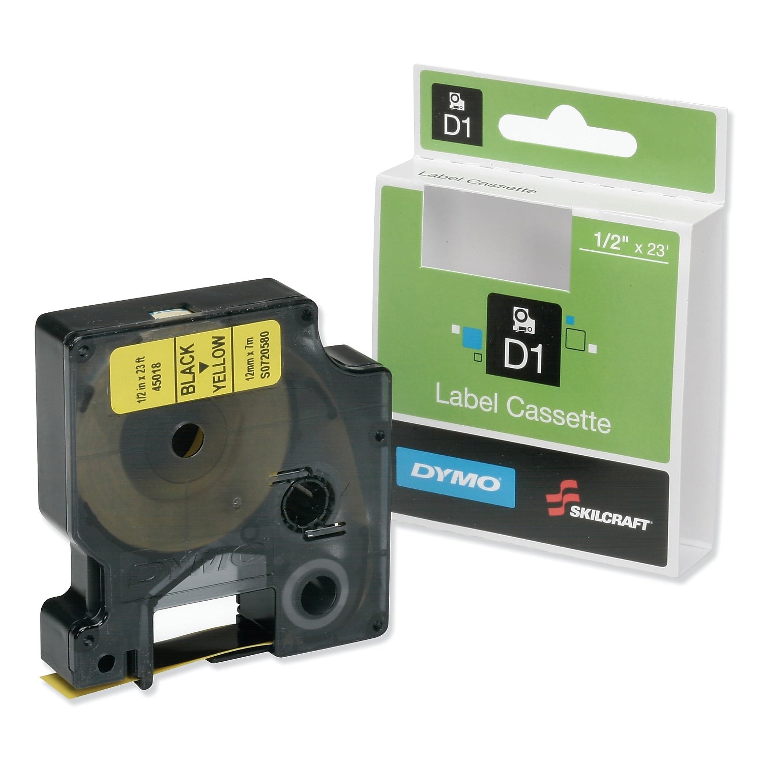 AbilityOne SKILCRAFT 7510016576745 Dymo Label Cassette, 0.50"W, Black/Yellow (NSN6576745)