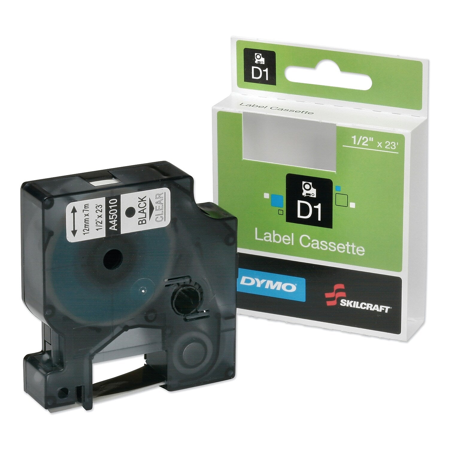 AbilityOne SKILCRAFT 7510016576747 Dymo Label Cassette, 0.5"W, Black/Clear (NSN6576747)