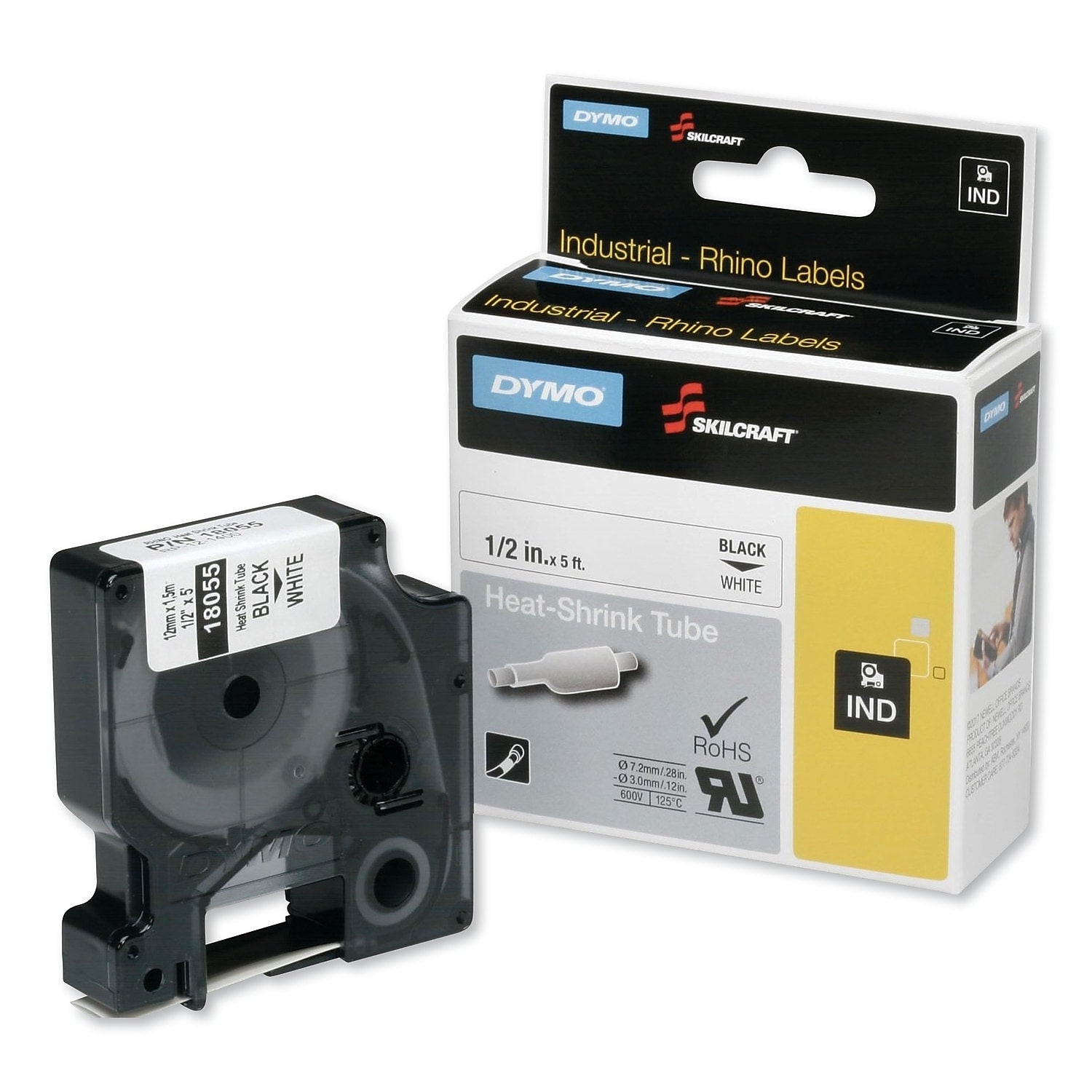 AbilityOne SKILCRAFT 7510016576749 Dymo Heat Shrink Label Cassette, 0.5"W, Black/White (NSN6576749)