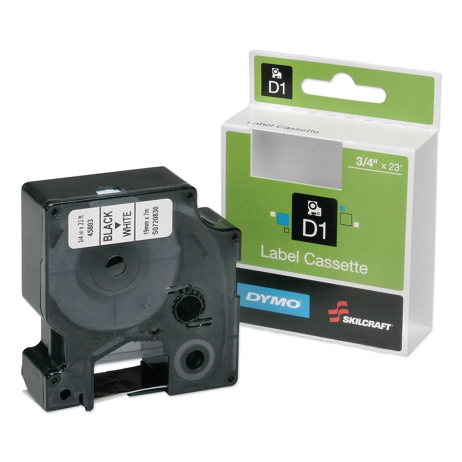 AbilityOne SKILCRAFT 7510016577786 Dymo Label Cassette, 0.75"W, Black/White (NSN6577786)
