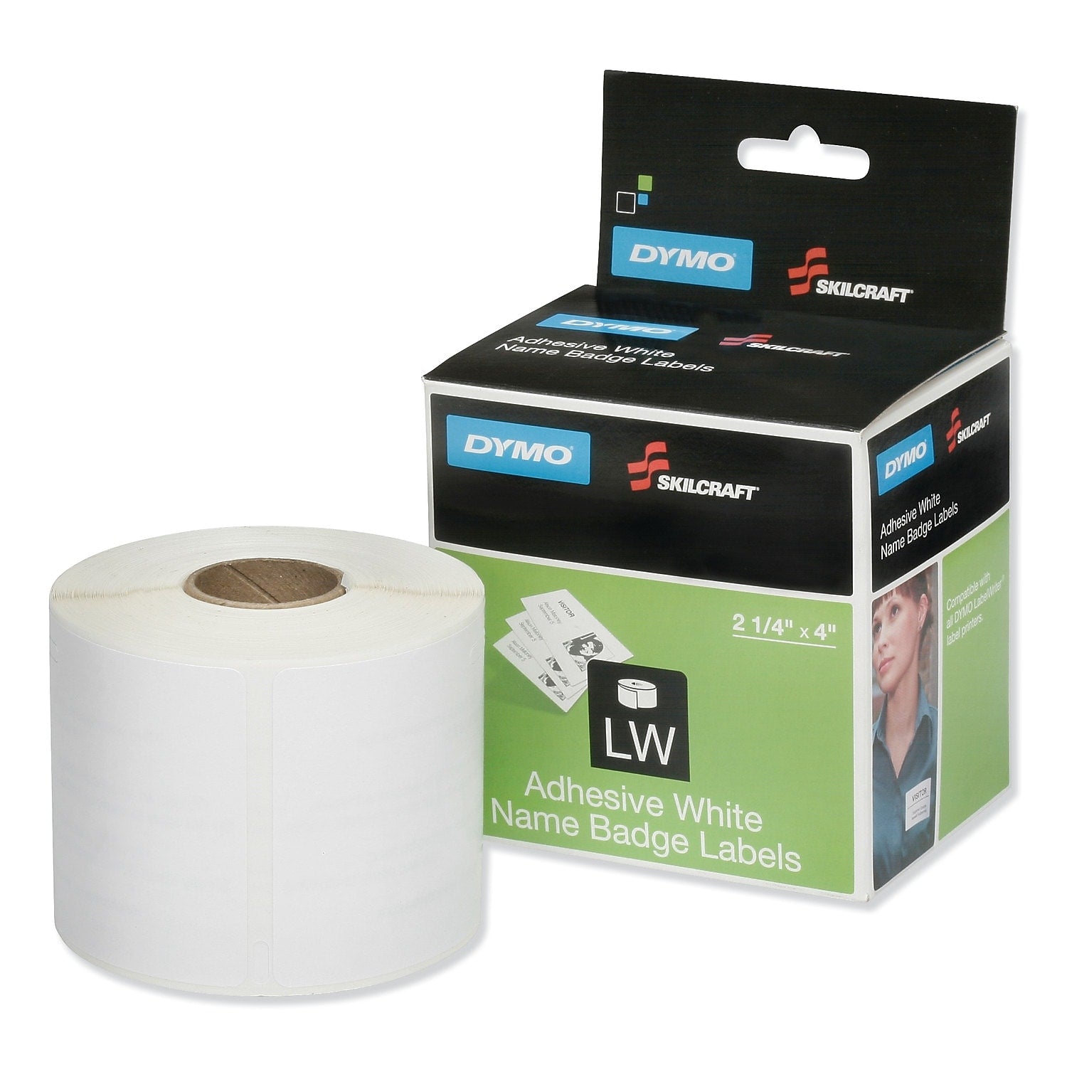 AbilityOne SKILCRAFT 7530016578882 Dymo LabelWriter Thermal Name Badge Labels, 2.25" x 4", Black on White, 250/Roll (NSN6578882)