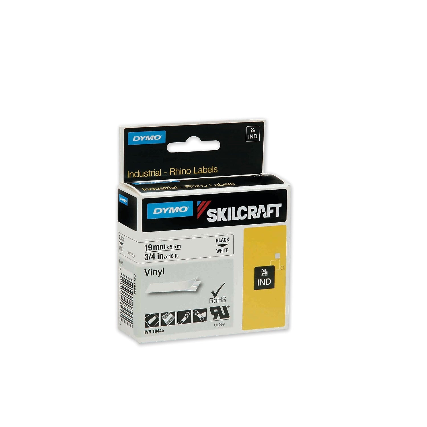 AbilityOne SKILCRAFT 7530016871405 Dymo Industrial Rhino Thermal Vinyl Label Tape Cassettes, 0.75"W, Black on White (NSN6871405)