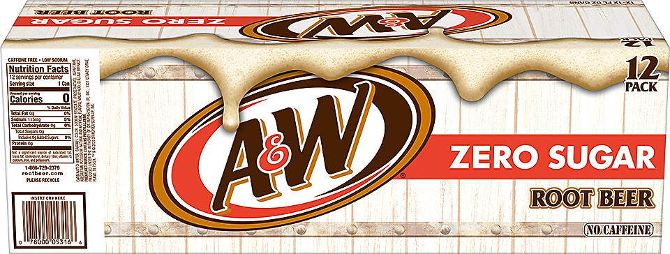 A&W Zero Sugar Root Beer Soda, 12 oz., 24/Carton (10000853)