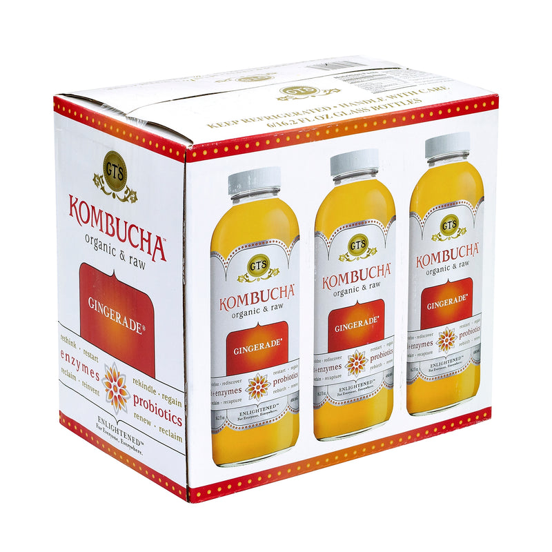 GT'S Organic & Raw Kombucha Gingerade, 16 oz., 6/Box (20006)