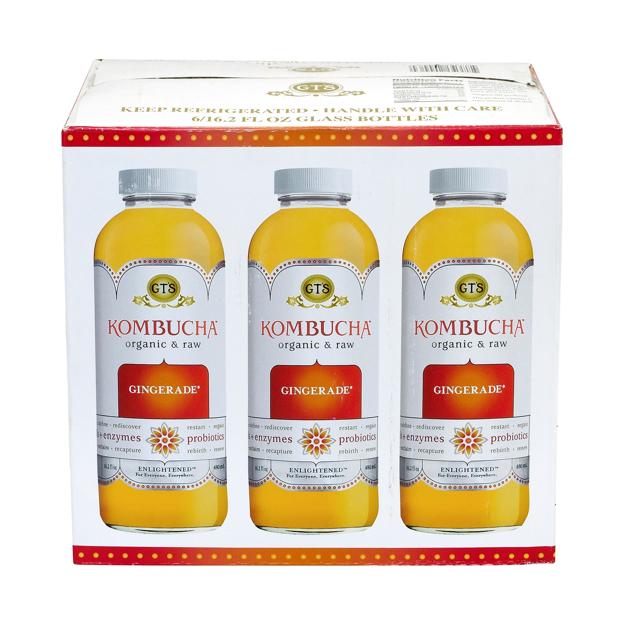 GT'S Organic & Raw Kombucha Gingerade, 16 oz., 6/Box (20006)