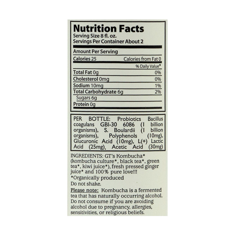 GT'S Organic & Raw Kombucha Gingerade, 16 oz., 6/Box (20006)