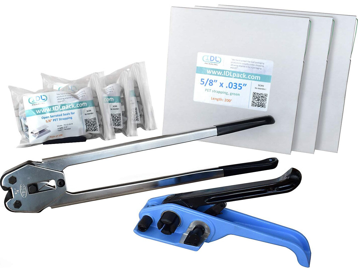 5/8" x 0.035" x 600' Polyester Strapping Kit, Hand Grade (BM.PSK.58.600)