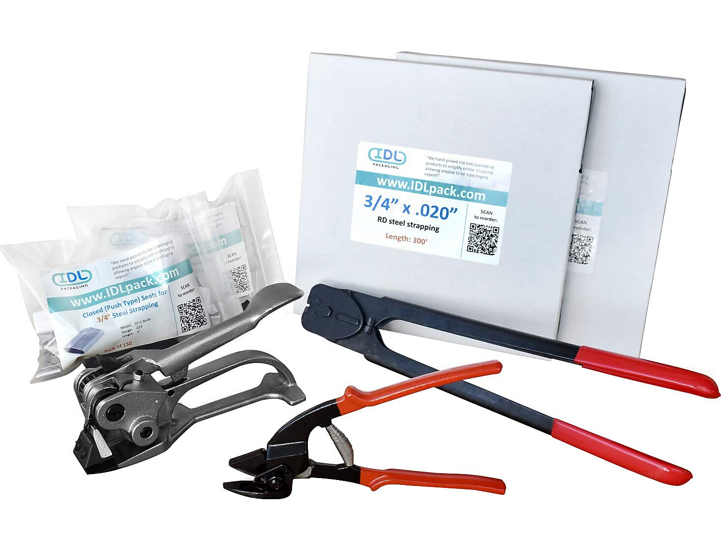 3/4 x 0.020 x 500' Steel Strapping Kit for Round Packages, Hand Grade (R.SSK.34.500)