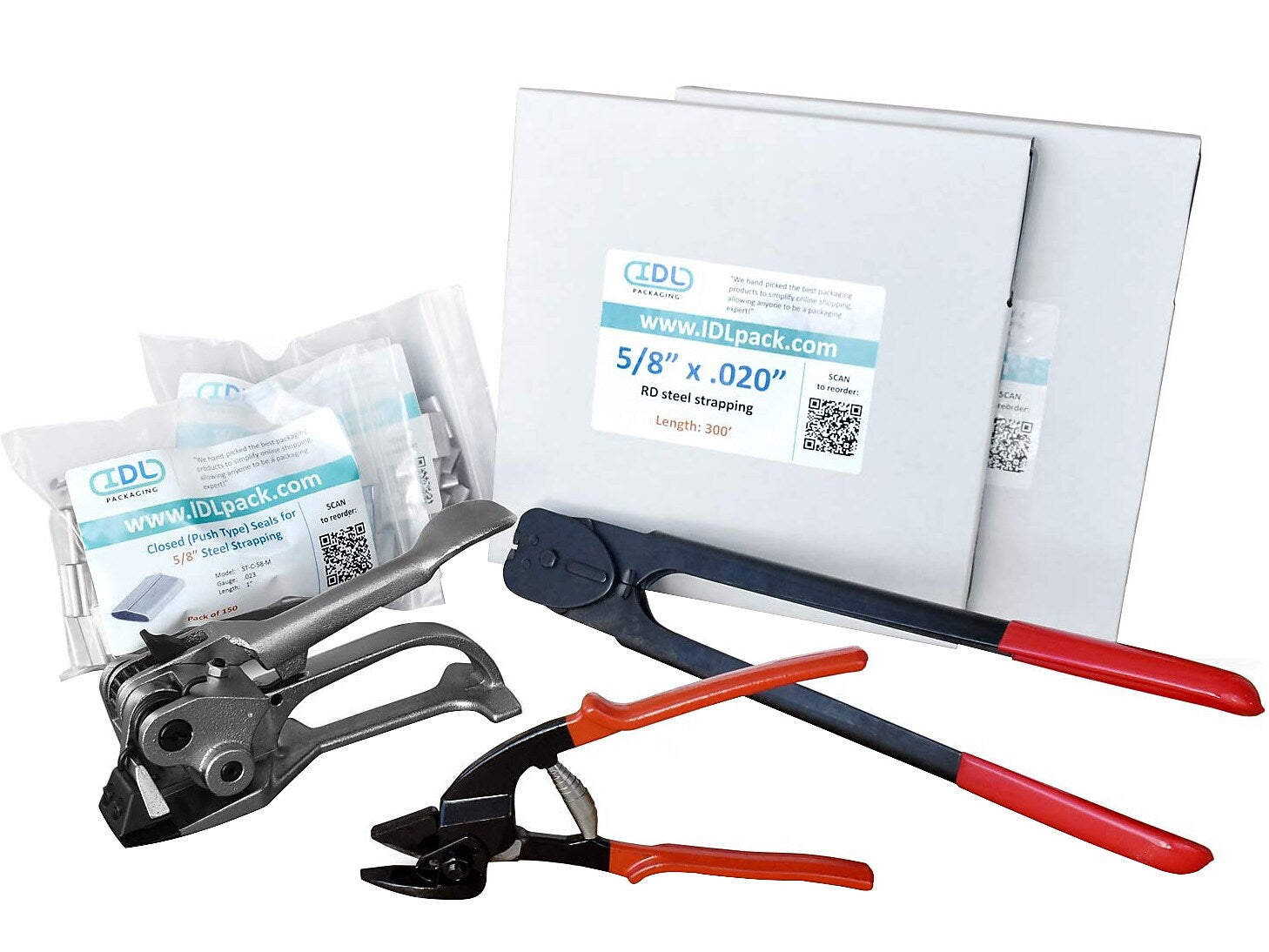 5/8 x 0.020 x 500' Steel Strapping Kit for Round Packages, Hand Grade (R.SSK.58.500)