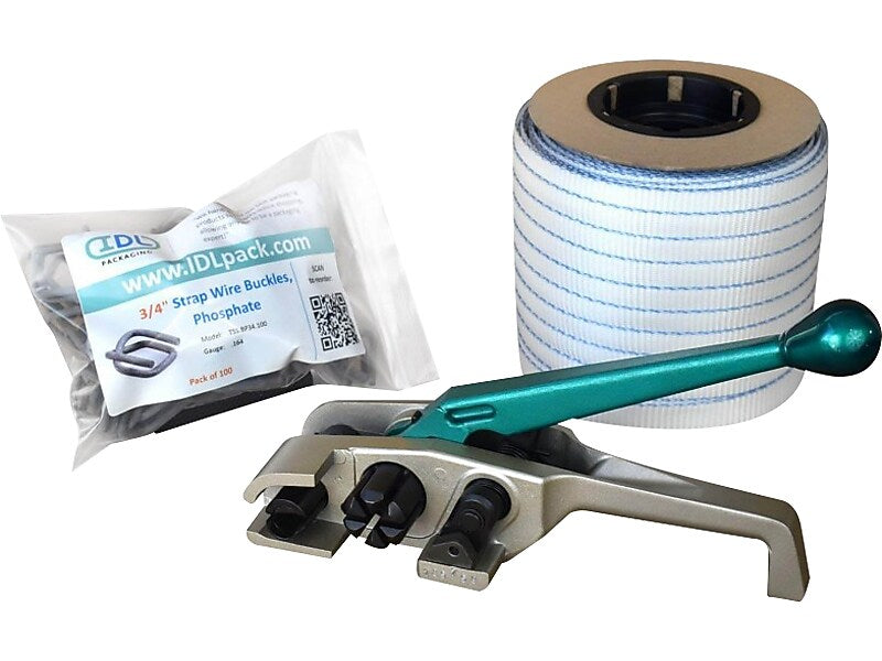 3/4" x 0.060 x 500' Polyester Strapping Kit, 6" x 3", Hand Grade (WCSK.34.500)