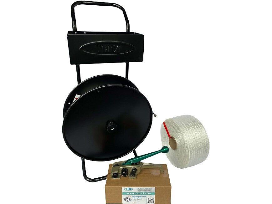 3/4" x 0.060 x 1640' Woven Strapping Kit with Cart/Dispencer, 6" x 3", Hand Grade (WCSK.34.1640-D)