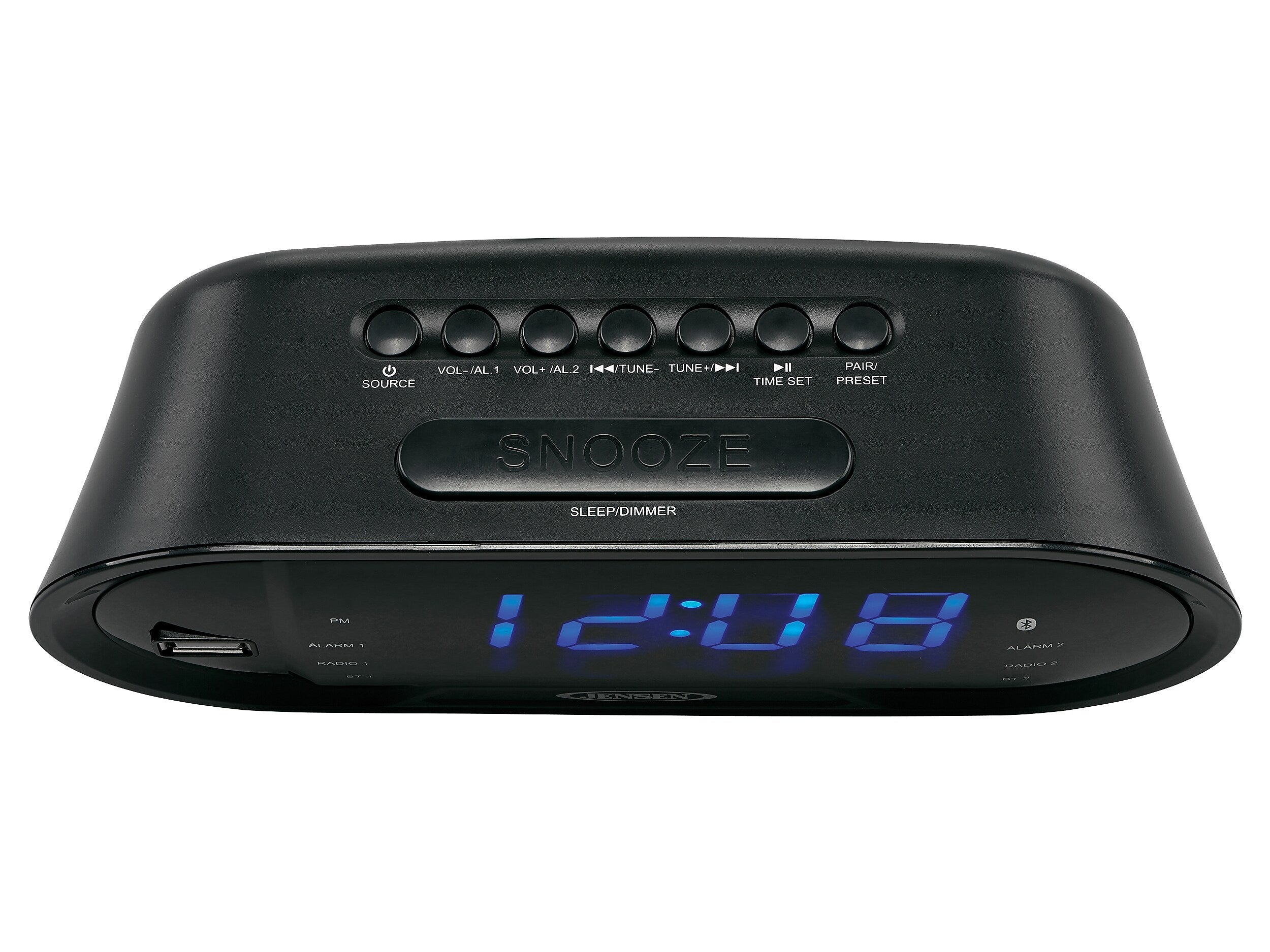 Jensen JCR-298 Bluetooth Digital AM/FM Dual Alarm Clock Radio, Black