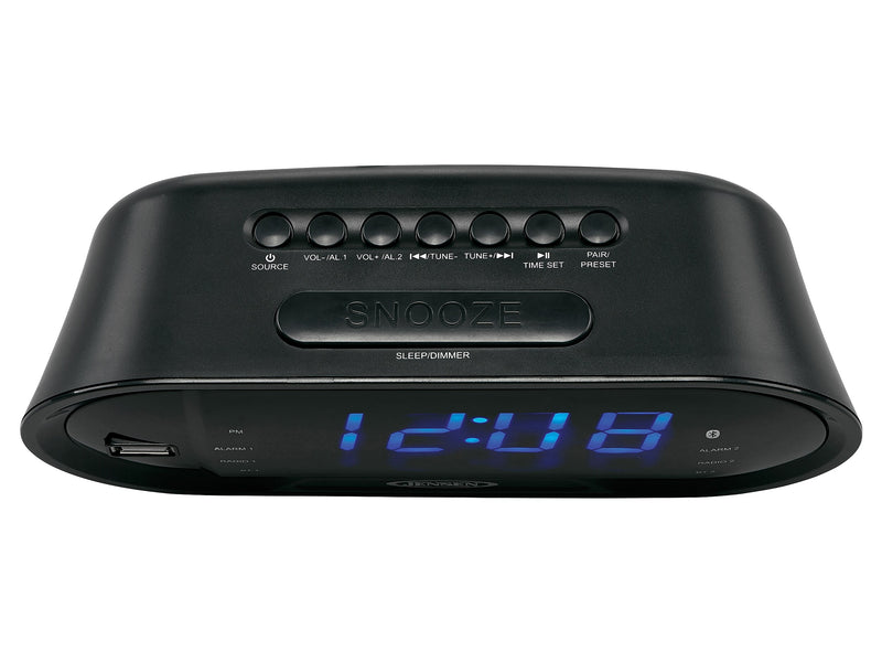 Jensen JCR-298 Bluetooth Digital AM/FM Dual Alarm Clock Radio, Black