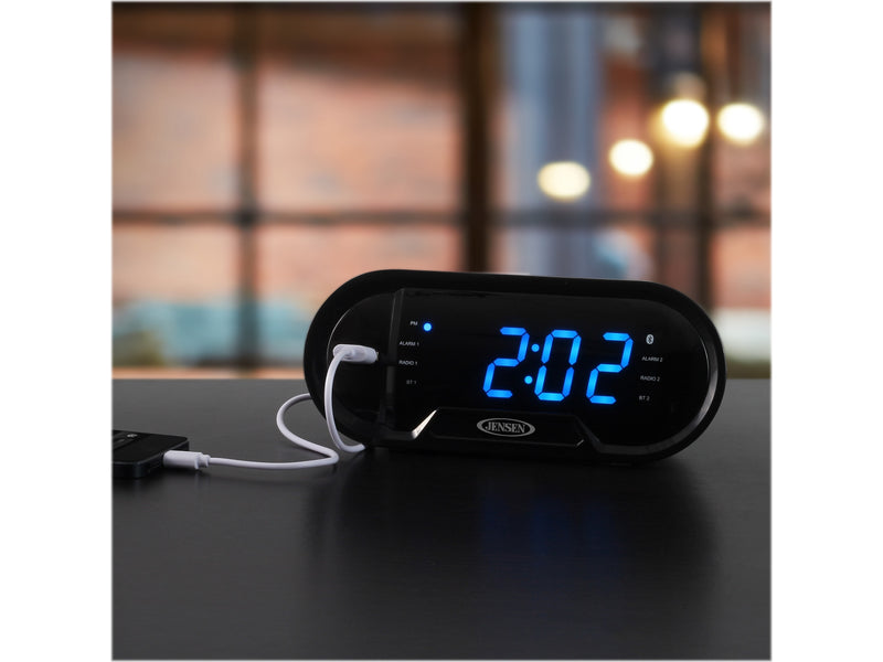 Jensen JCR-298 Bluetooth Digital AM/FM Dual Alarm Clock Radio, Black