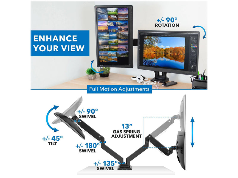 Mount-It! Adjustable Dual-Monitor Mount, Up to 35", Black (MI-4772)