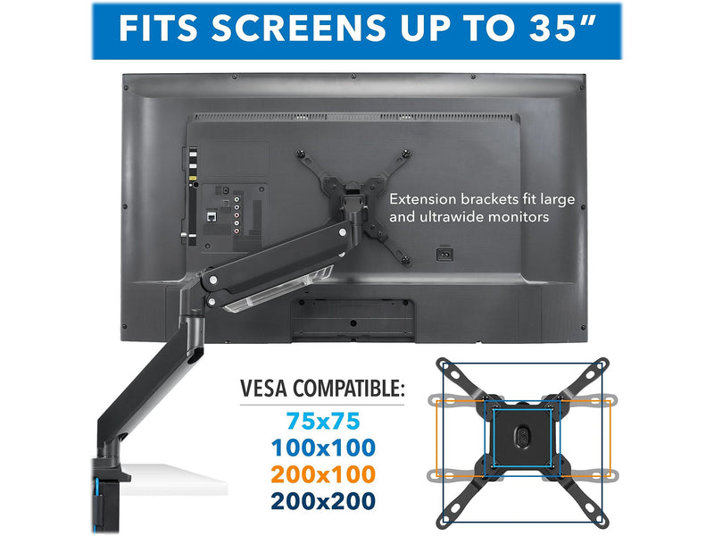 Mount-It! Adjustable Dual-Monitor Mount, Up to 35", Black (MI-4772)