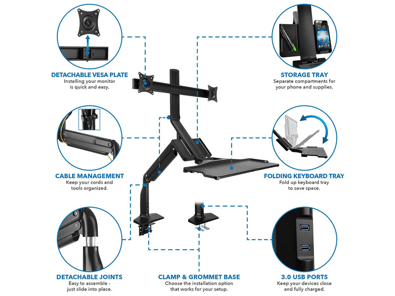 Mount-It! Adjustable Dual-Monitor Mount, Up to 27", Black (MI-7984)