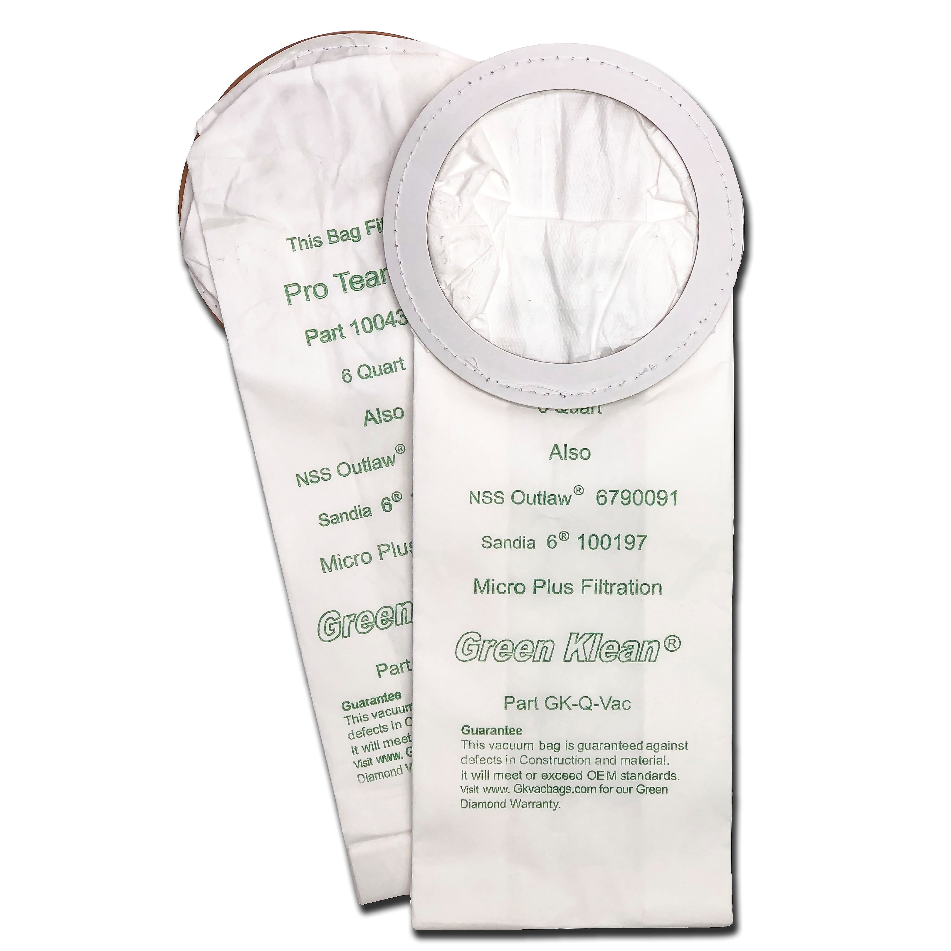 Green Klean® Replacement Vacuum Bags Fit ProTeam QuarterVac, NSS Outlaw, Sanitaire SC408, Sandia & Other 6 qt backpacks, 10/pk