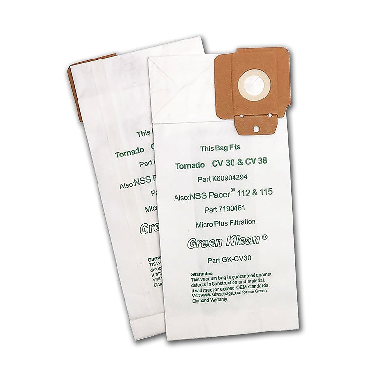 Green Klean® Replacement Vacuum Bags, For Tornado CV30, CV38 12,15, NSS Pacer 112/115, 10/pk
