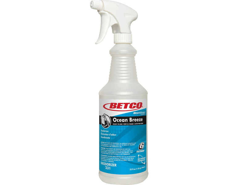 Betco Ocean Breeze 32 oz. Spray Bottle with Trigger, White/Blue, 12/Carton (2313200)