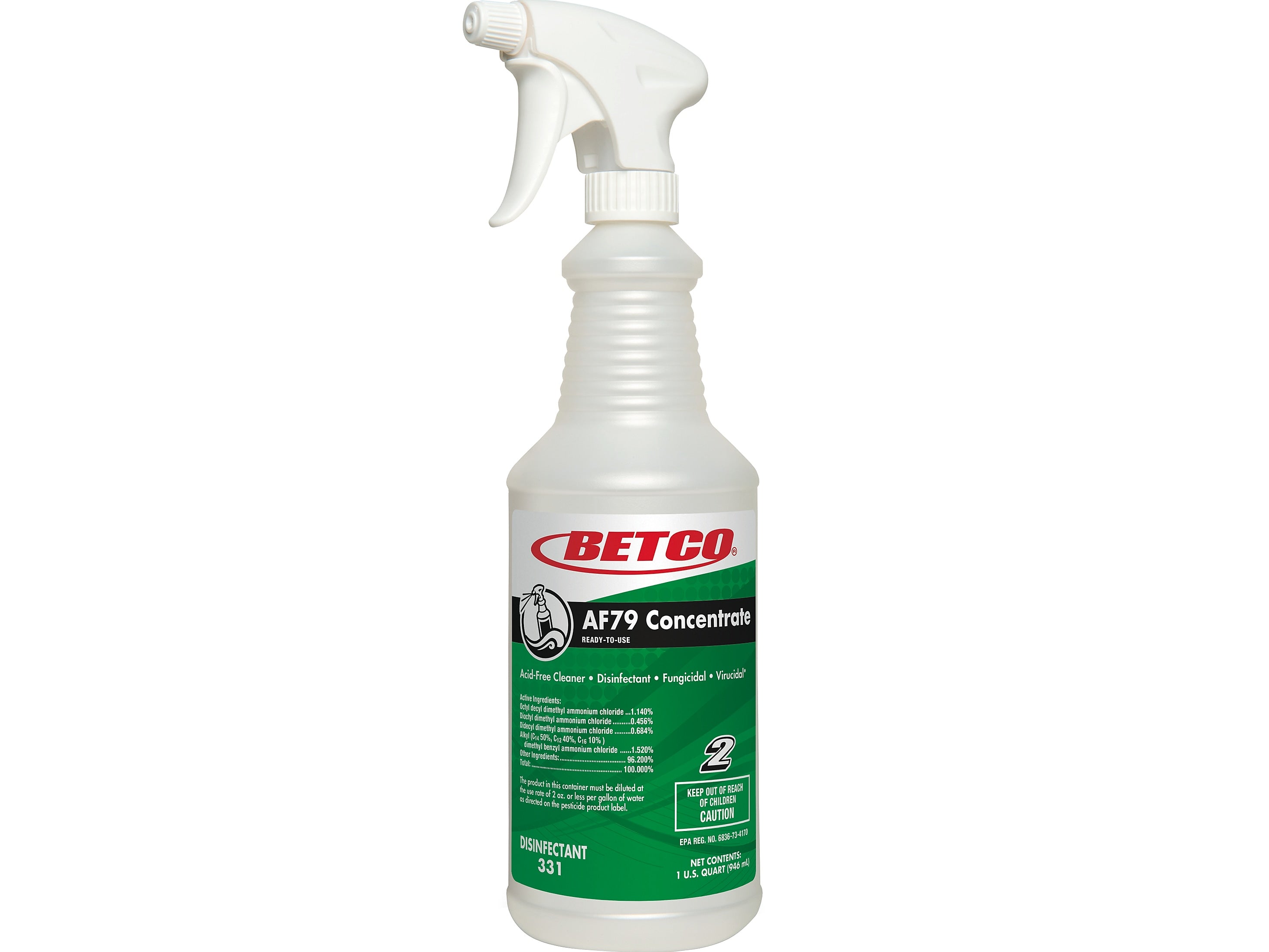 Betco AF79 32 oz. Spray Bottle with Trigger, White/Green, 12/Carton (3313200)