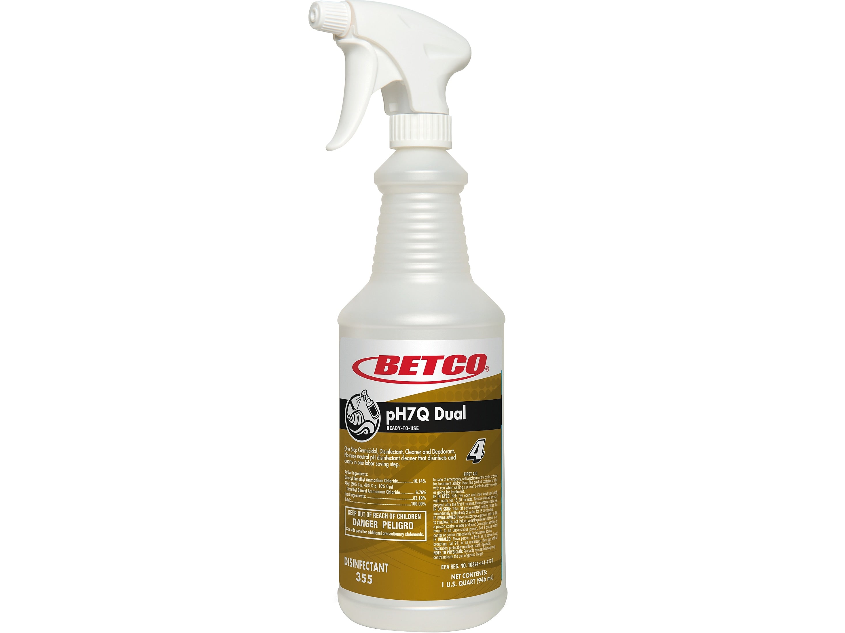 Betco pH7Q Dual 32 oz. Spray Bottle with Trigger, White/Brown, 12/Carton (3553200)