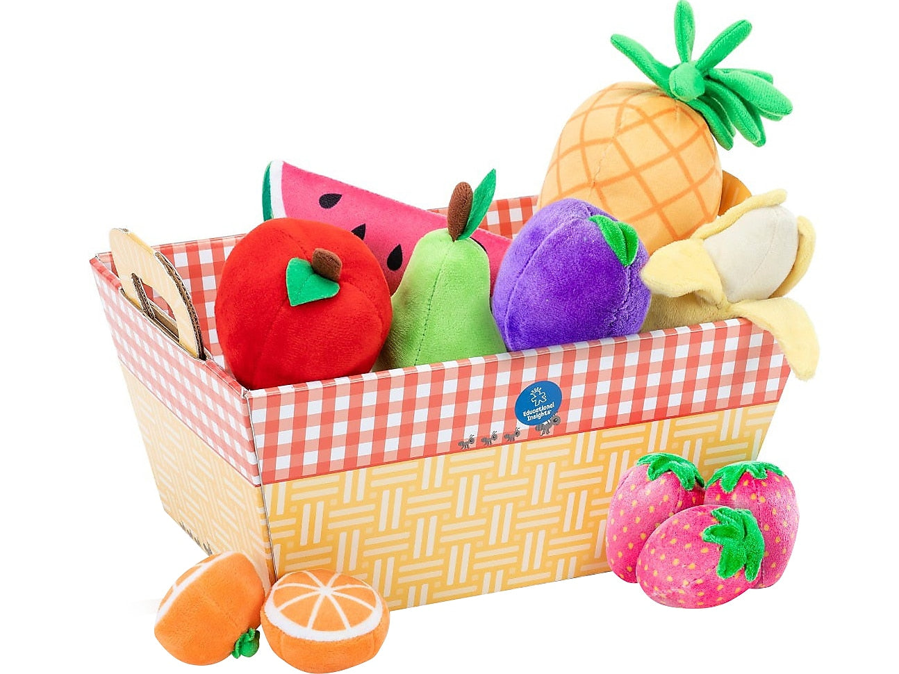 Educational Insights Plush Fruit Basket, 0.85" x 7.5" x 4.65", Multicolor (3685)