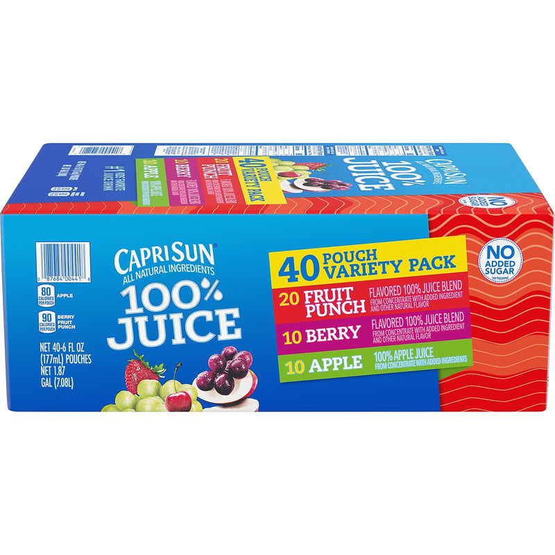 Capri Sun 100% Juice Variety Pack Pouches, 6 fl. oz., 40/Box (441)