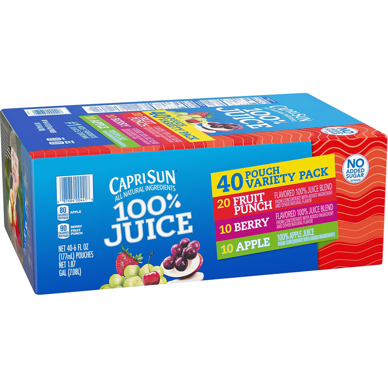 Capri Sun 100% Juice Variety Pack Pouches, 6 fl. oz., 40/Box (441)