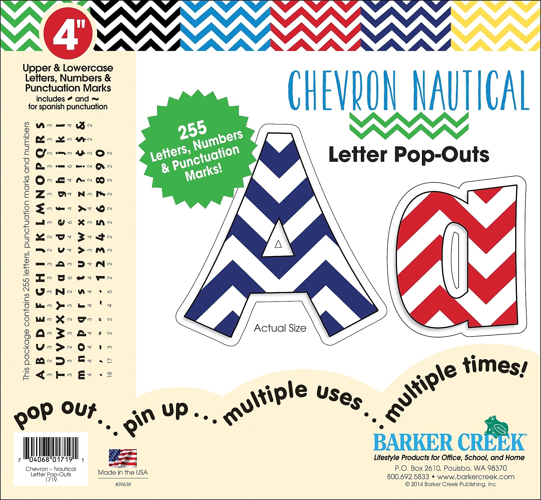 Barker Creek Nautical Chevron  4" Letters and Numbers, Multicolored, 255/Pack (LL1719)