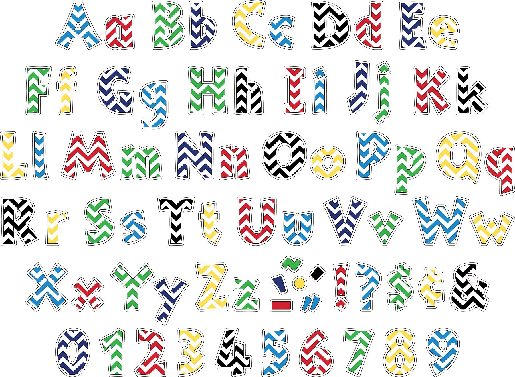 Barker Creek Nautical Chevron  4" Letters and Numbers, Multicolored, 255/Pack (LL1719)