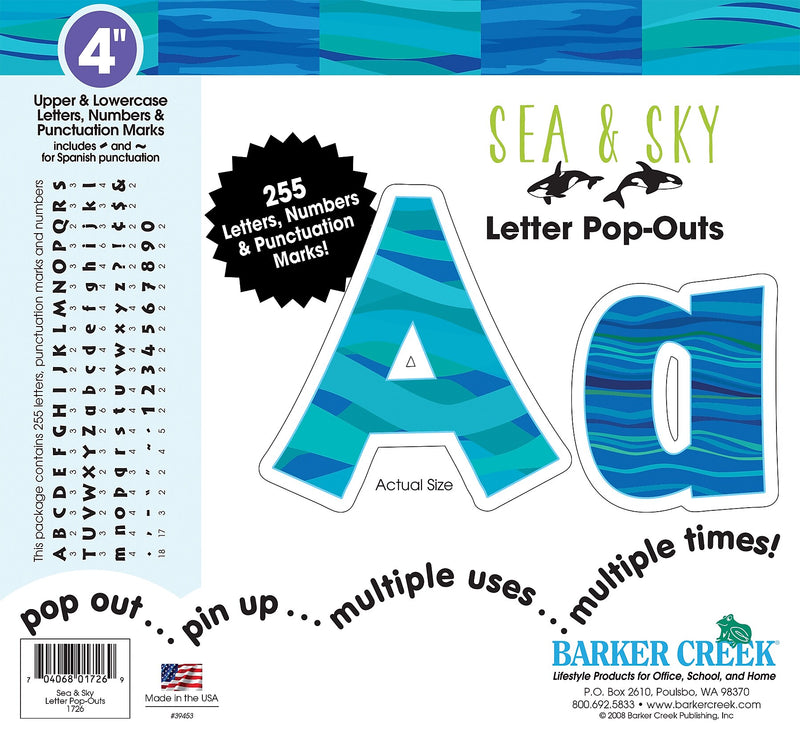 Barker Creek Sea & Sky  4" Letters and Numbers, Multicolored, 255/Pack (1726)
